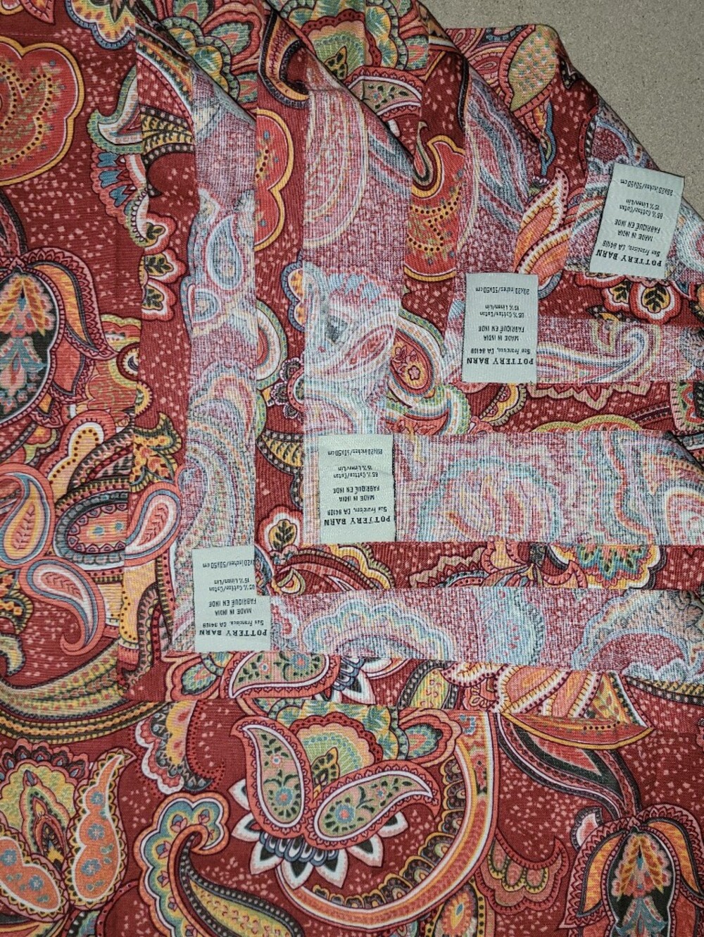 Pottery Barn 20X20 Napkins #4 Set Cotton Linen Red Paisley